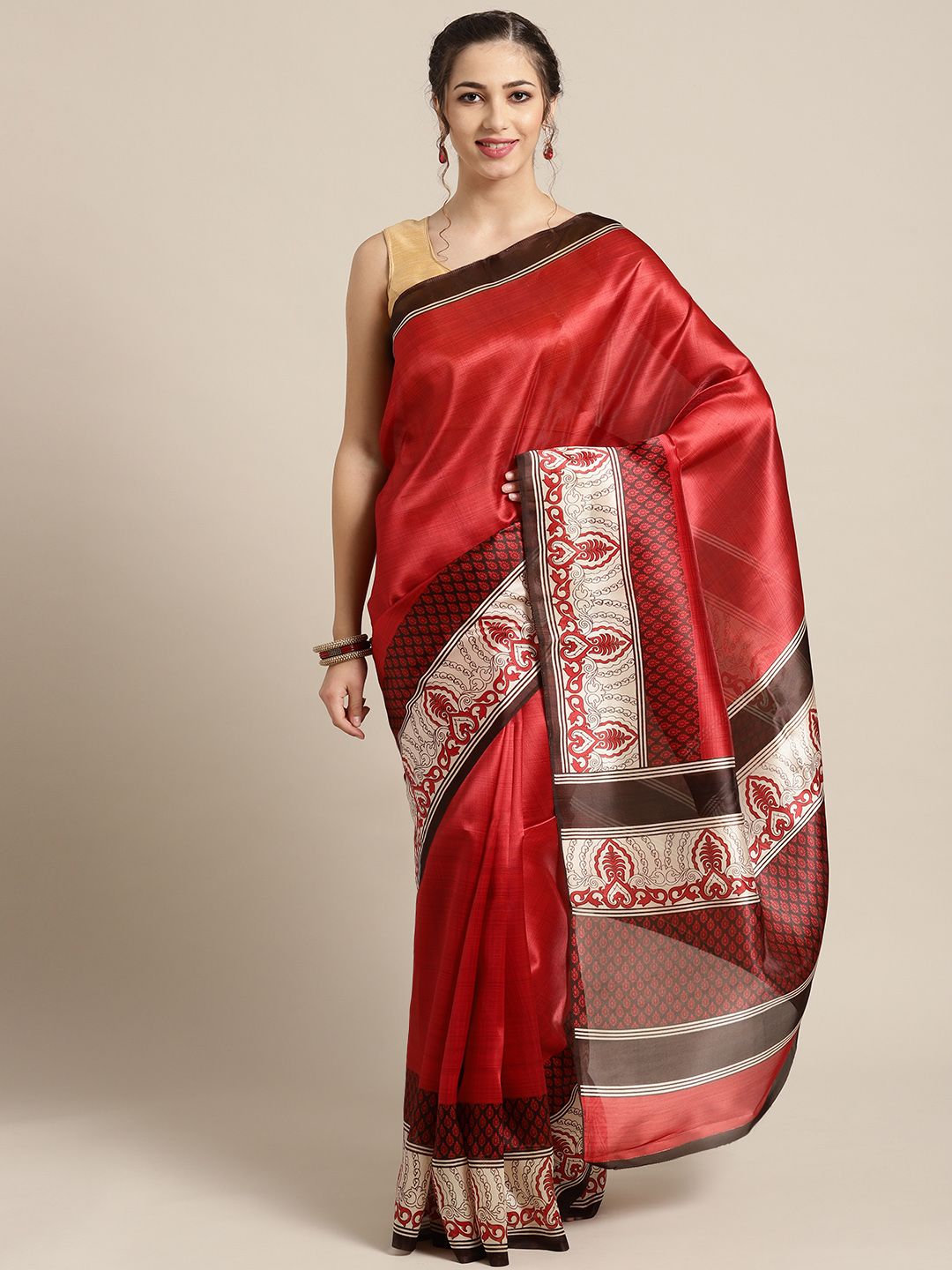 Saree mall Red Self Checked Saree Price in India