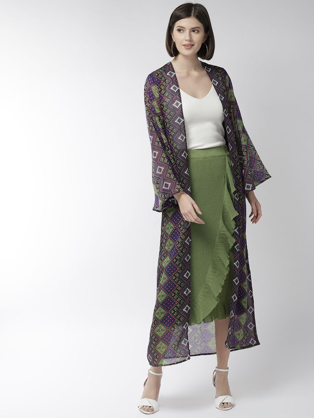 Style Quotient Women Blue & Green Printed Open Front Shrug Price in India