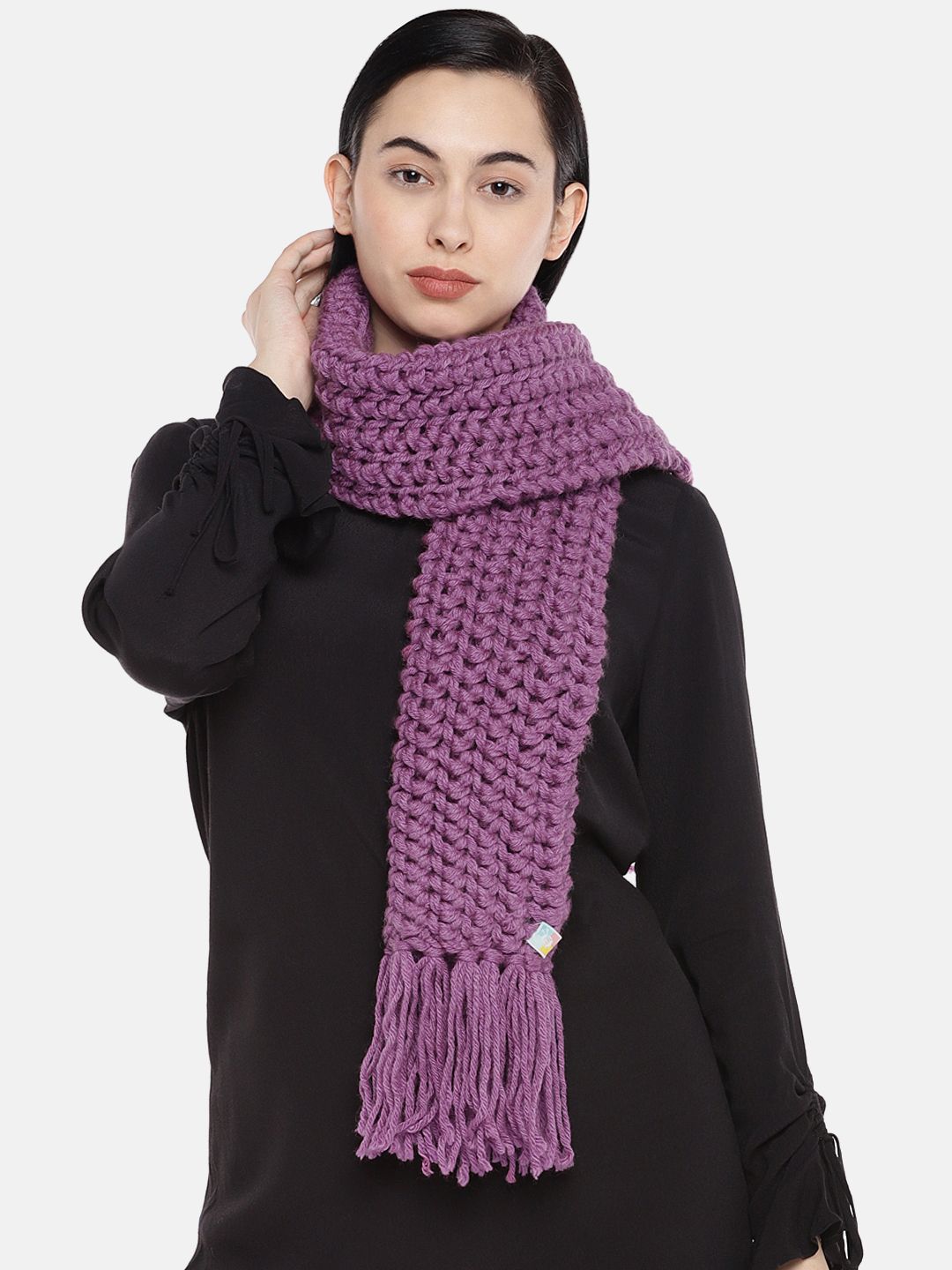 Magic Needles Women Purple Self Design Double Knit Handmade Scarf Price in India