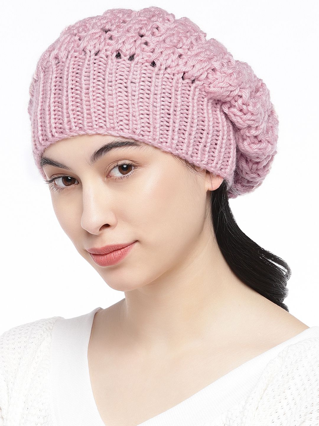 Magic Needles Women Pink Self Design Beanie Price in India