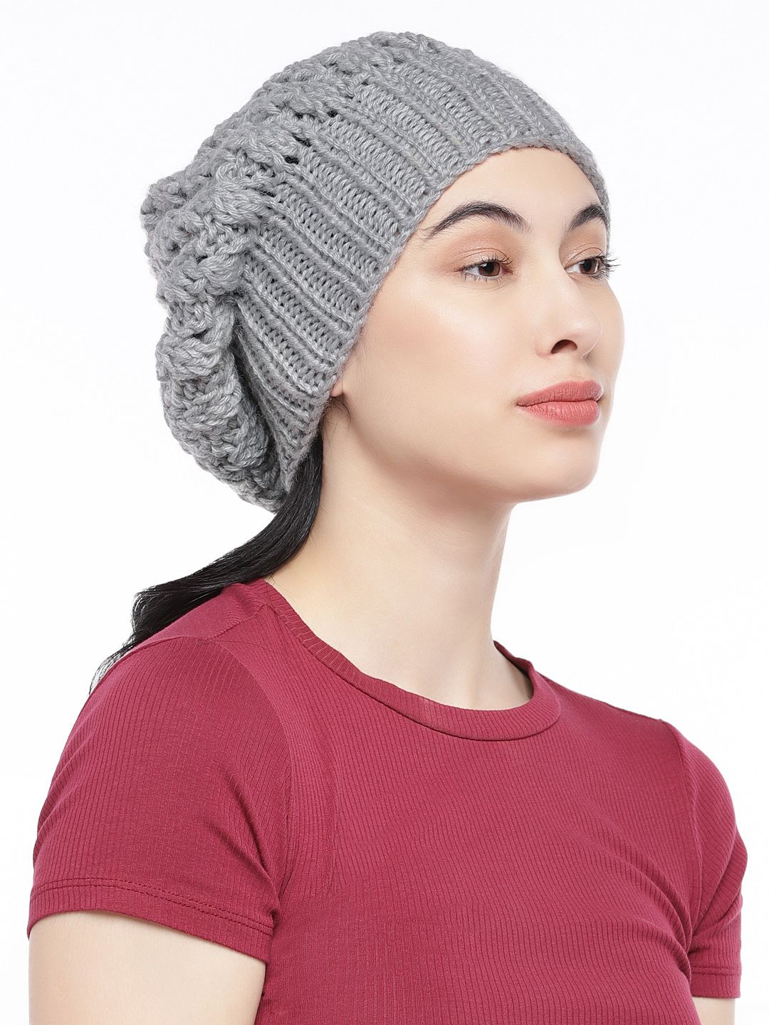 Magic Needles Women Grey Handknitted  Beanie Price in India