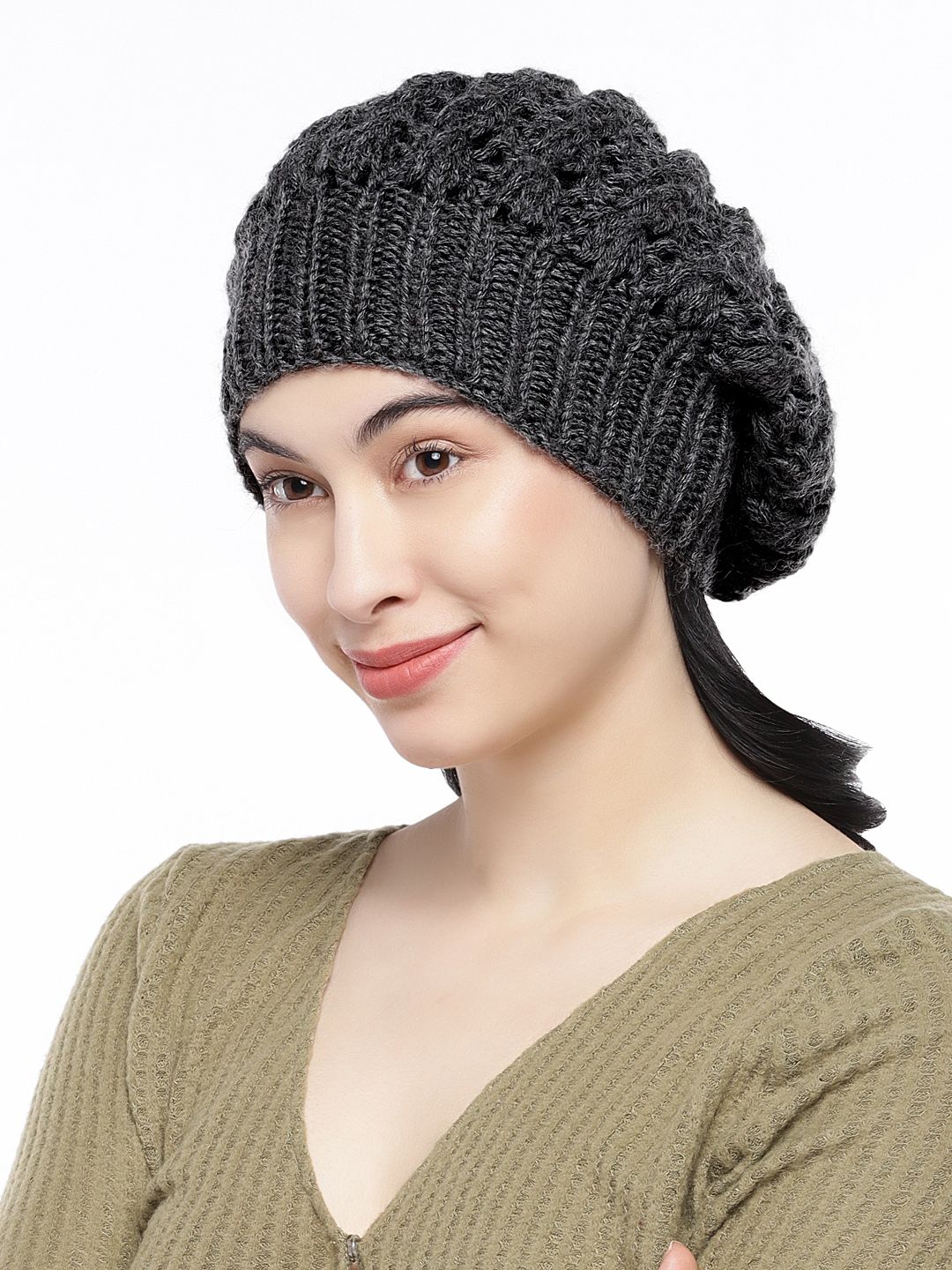 Magic Needles Women Grey Handknitted Beanie Price in India