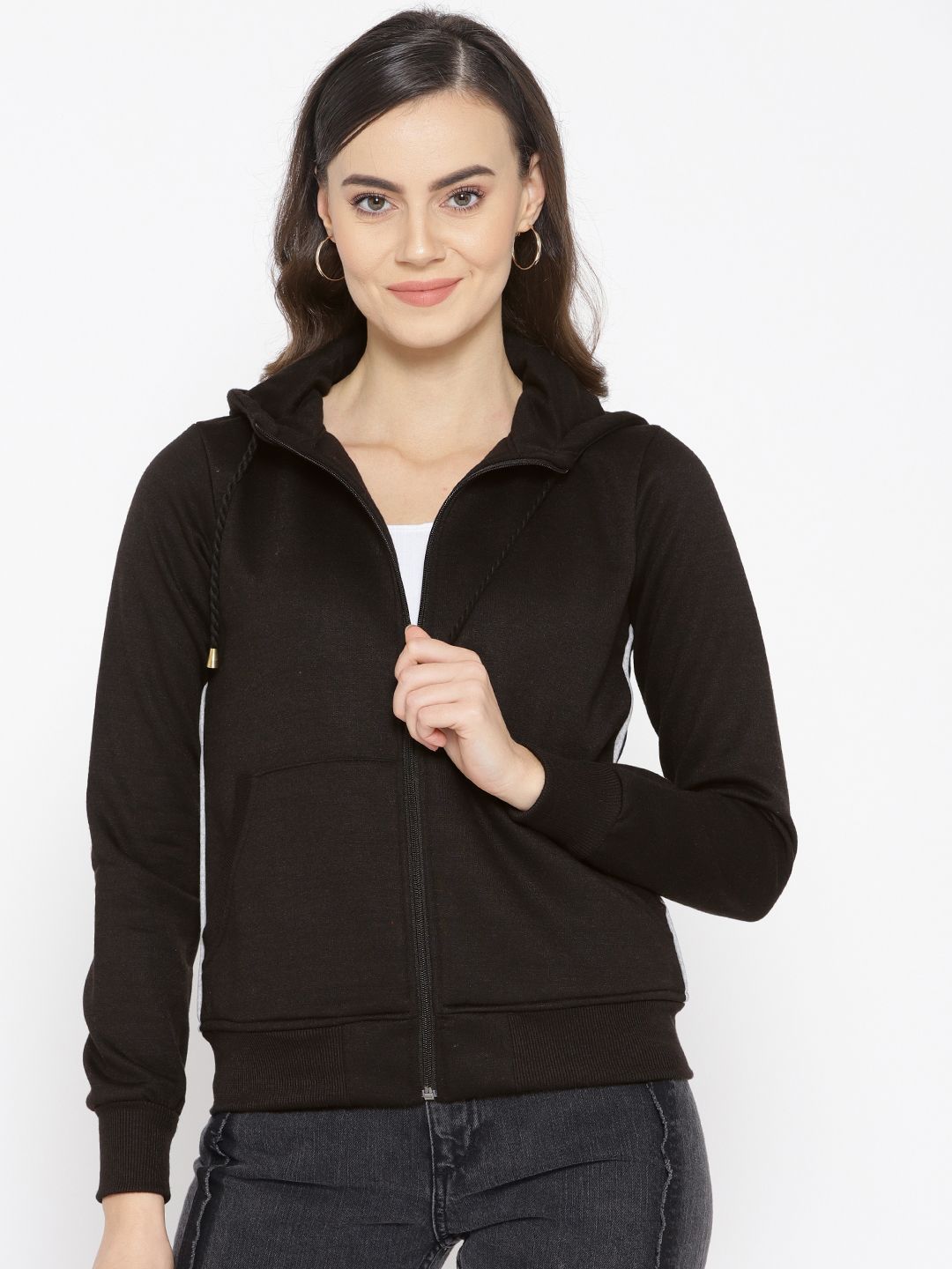 Alsace Lorraine Paris Women Black Solid Hooded Sweatshirt Price in India