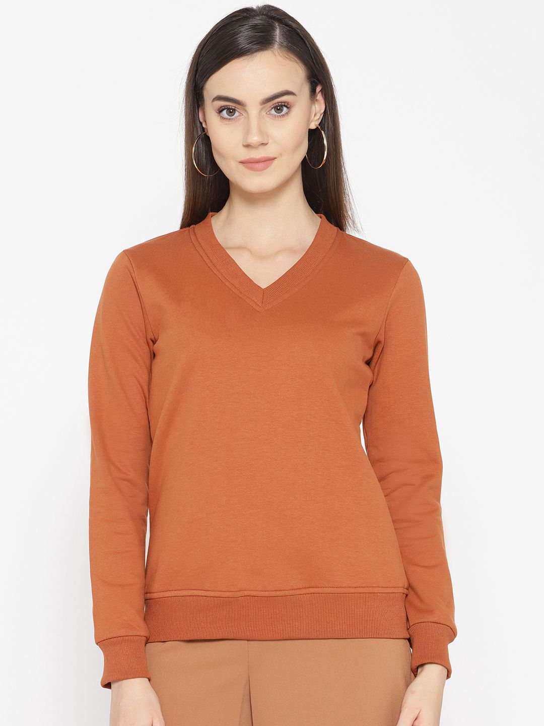 Alsace Lorraine Paris Women Rust Orange Solid Sweatshirt Price in India