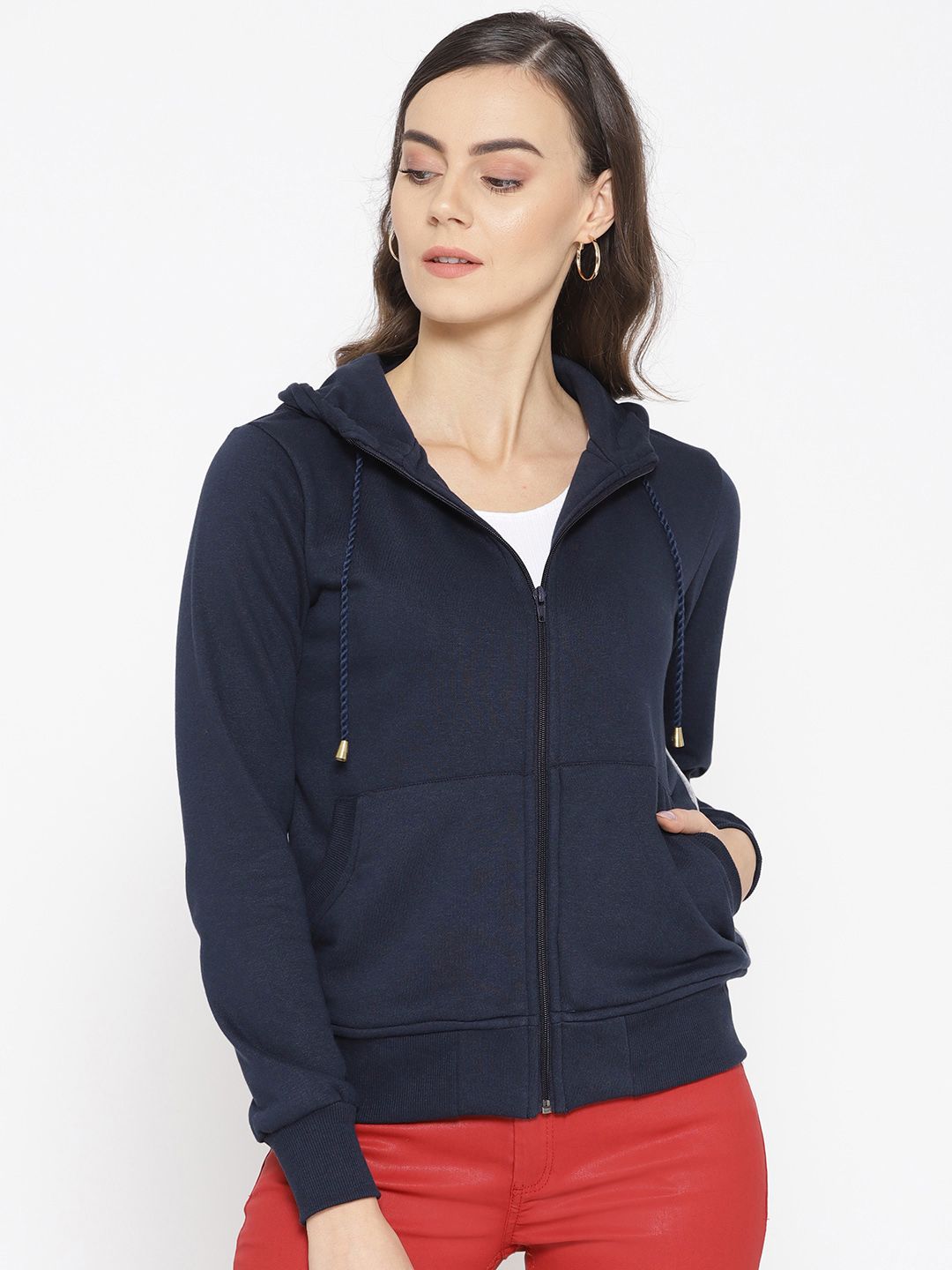 Alsace Lorraine Paris Women Navy Solid Hooded Sweatshirt Price in India