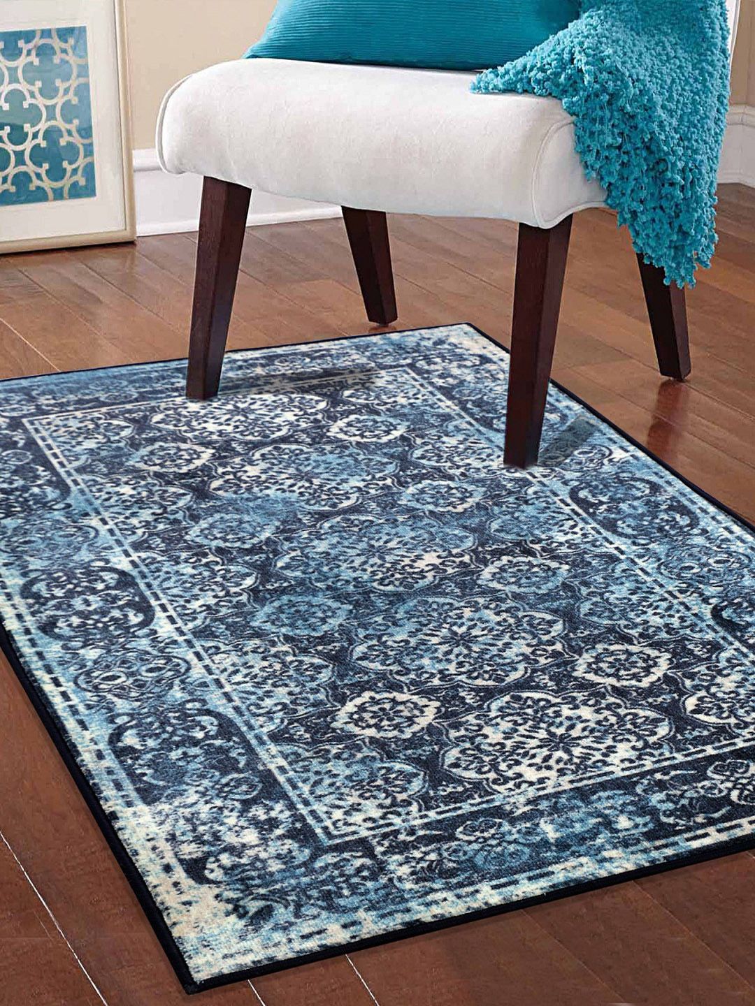 RUGSMITH Premium Blue Patterned No-Shred Carpet Price in India