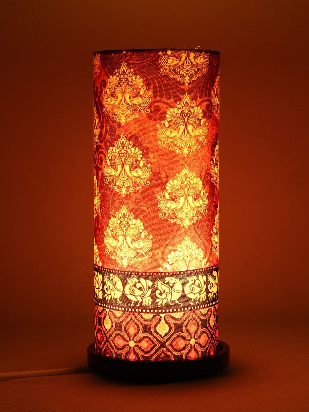 Reinvention Factory Maroon Printed Column Table Lamp with Shade Price in India