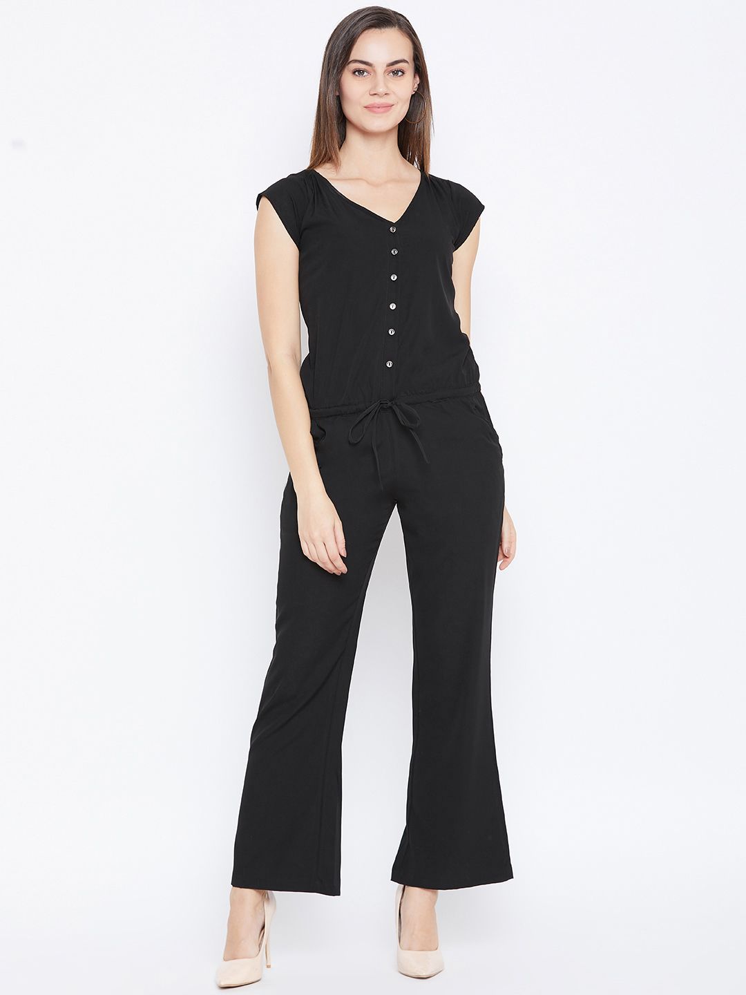 Cottinfab Women Black Solid Basic Jumpsuit Price in India