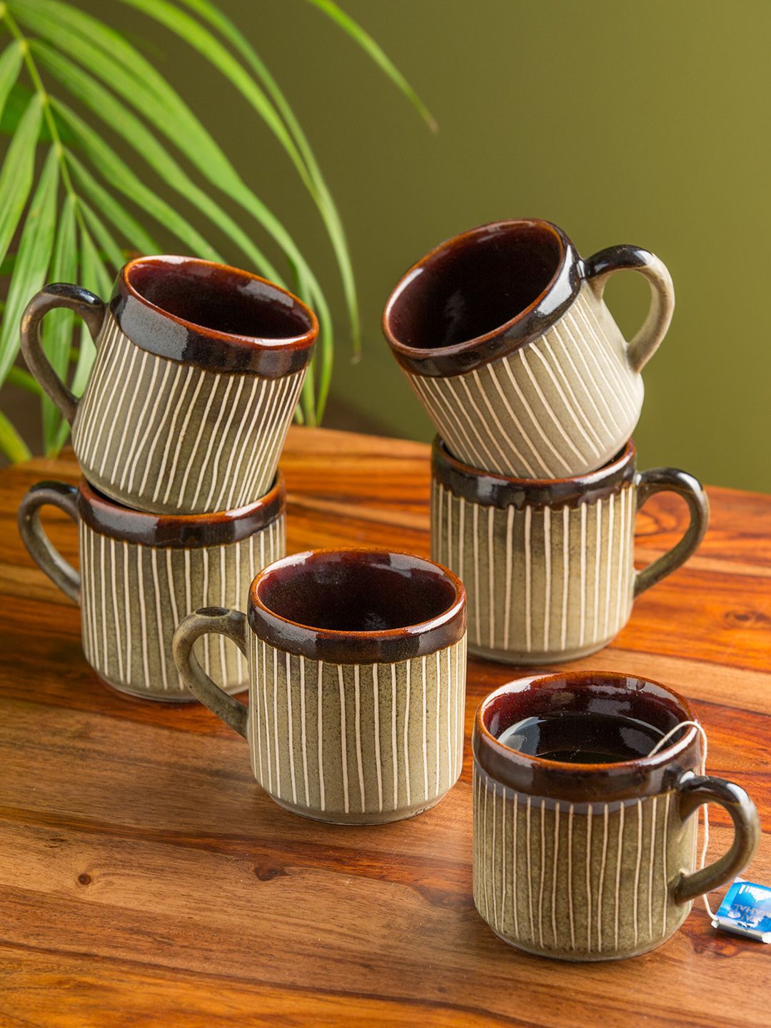 Line Sips' Hand-Painted & Handglazed Studio Pottery Coffee & Tea Cups In Ceramic (Set of 6) Price in India