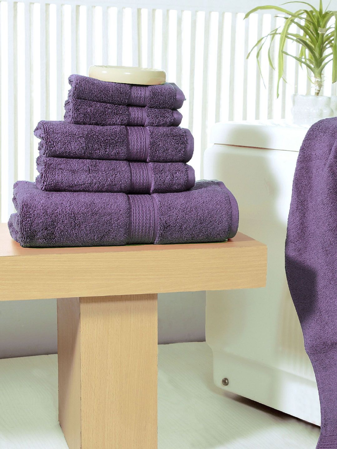 Avira Home Unisex Set of 6 Purple Solid 550 GSM Towels Price in India