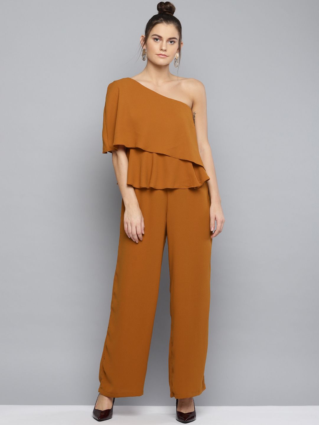 RARE Women Mustard Brown Solid Basic Jumpsuit Price in India