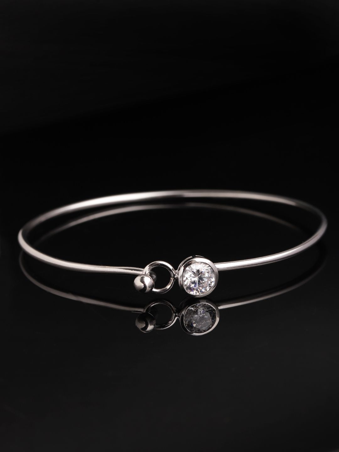 Carlton London Silver-Toned Rhodium-Plated CZ Studded Bangle-Style Bracelet Price in India