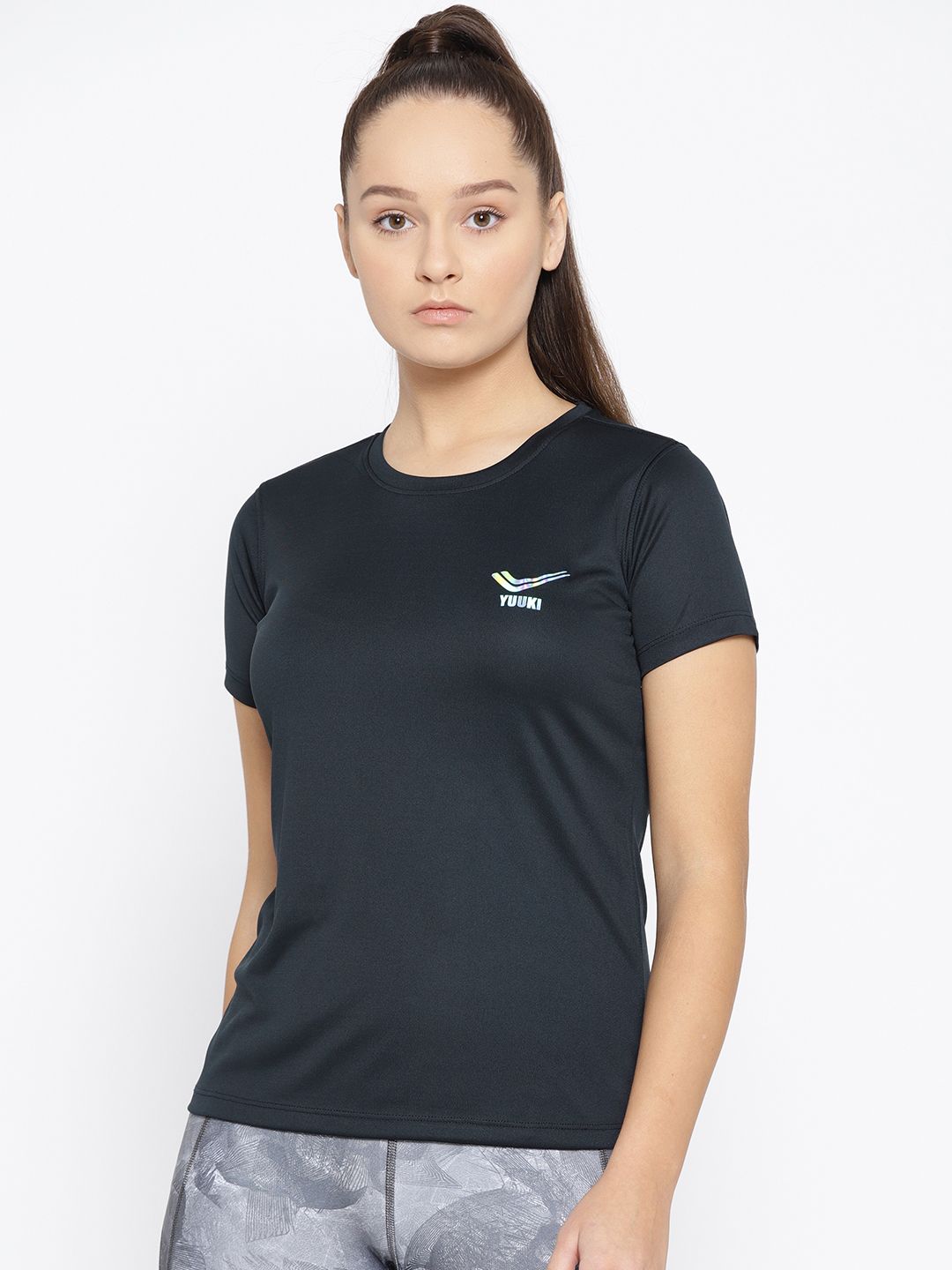 Yuuki Women Navy Blue Solid Round Neck T-shirt Price in India