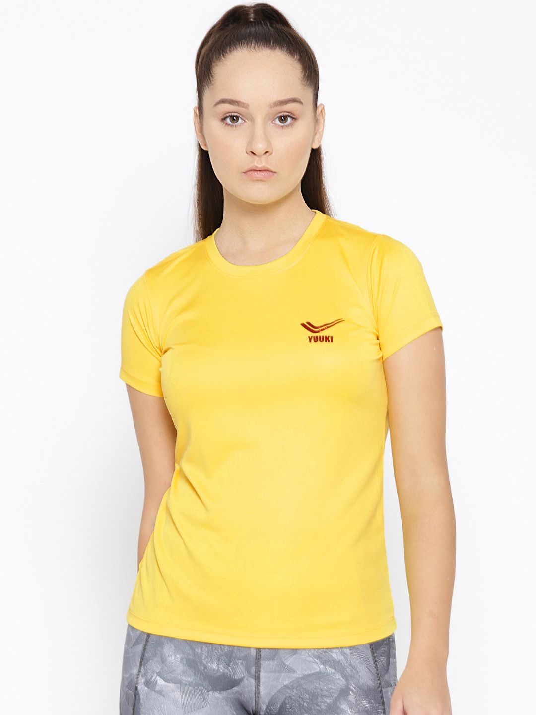 Yuuki Women Yellow Solid Round Neck T-shirt Price in India