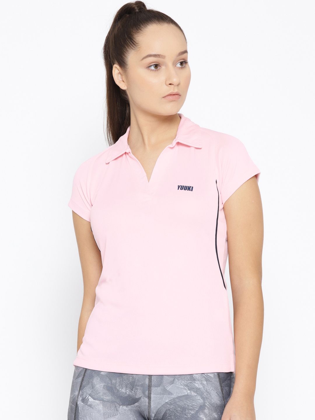 Yuuki Women Pink Solid Polo Collar T-shirt Price in India