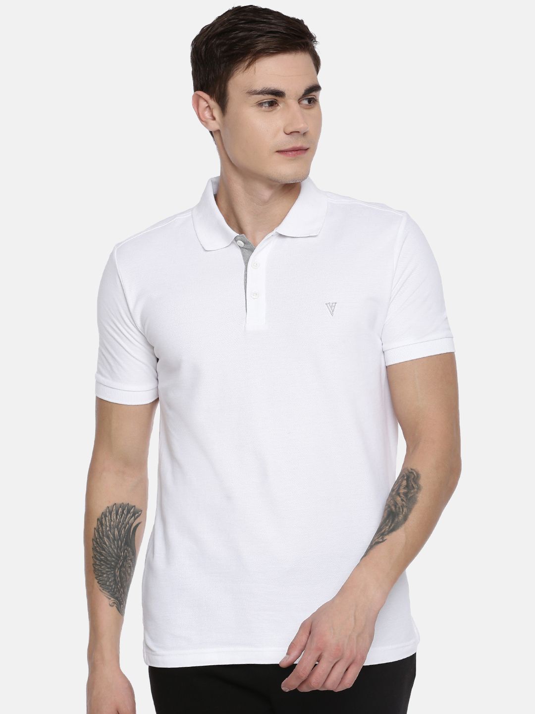 Van Heusen Athleisure Men White Solid Polo Collar T-shirt