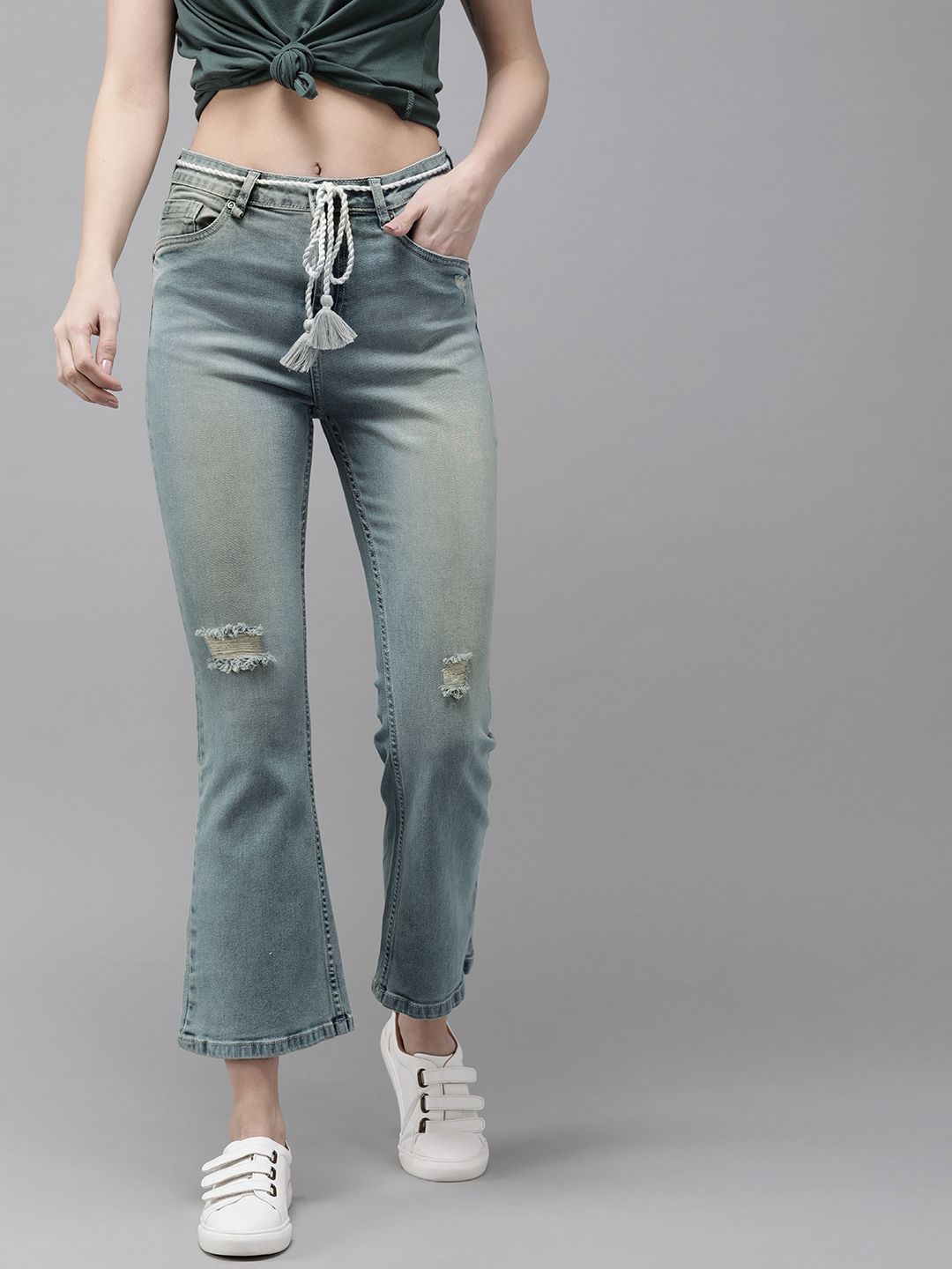 Roadster Women Blue Bootcut Fit Mid-Rise Mildly Distressed Stretchable Jeans Price in India