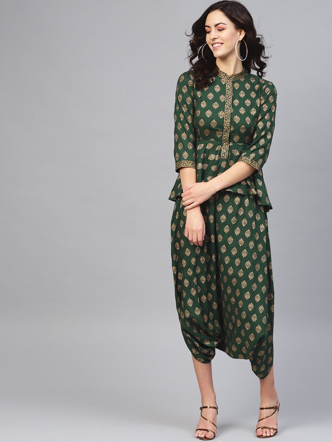 MABISH by Sonal Jain Women Green & Golden Dhoti Style Printed Basic Jumpsuit Price in India