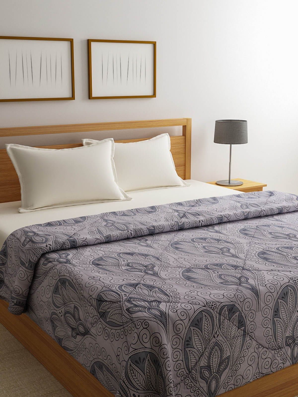 ROMEE Grey Floral AC Room 210 GSM Double Bed Comforter Price in India