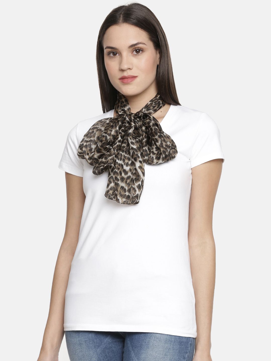 Ayesha Women Grey & Brown Animal Printed Scarf Price in India