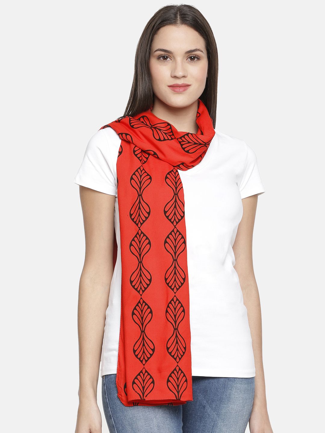 Ayesha Women Red & Black Printed Scarf Price in India