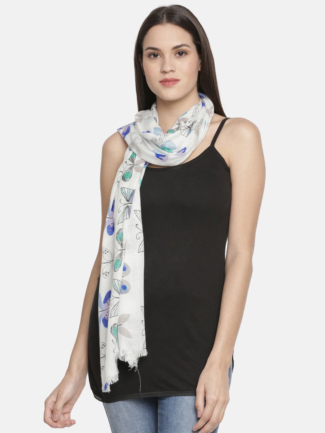 Ayesha Women White & Blue Printed Scarf Price in India