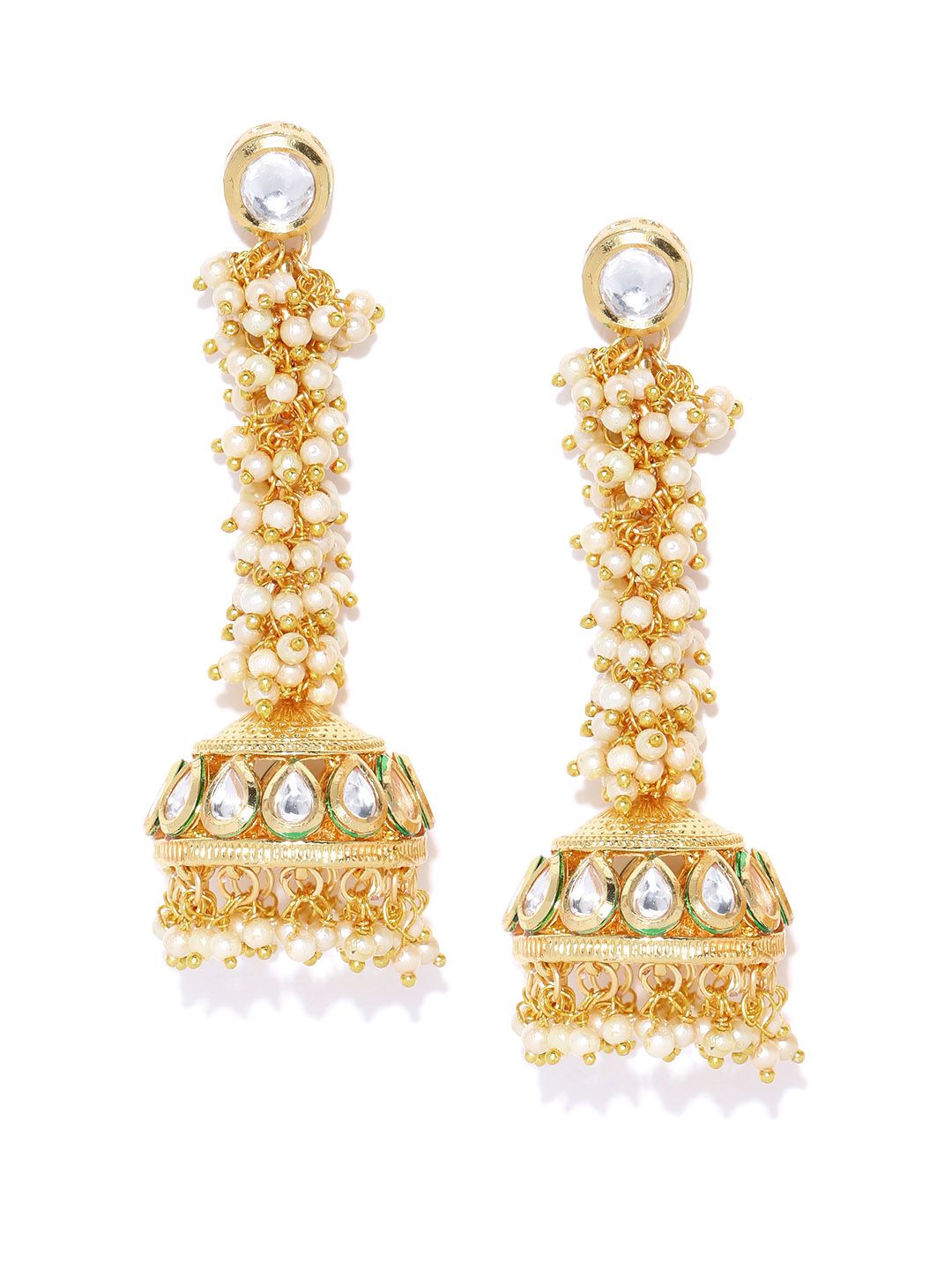 Melani Borsa Off-White Gold-Plated Kundan-Studded Handcrafted Dome-Shaped Jhumkas Price in India