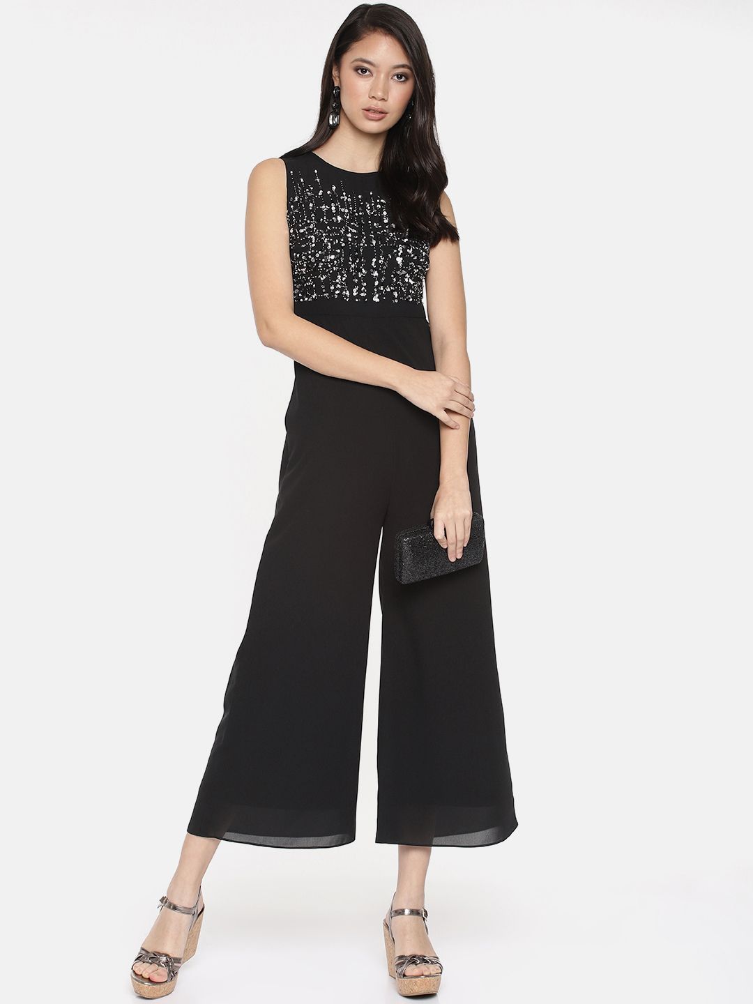 Miss Chase Black Embellished Party Jumpsuit Price in India