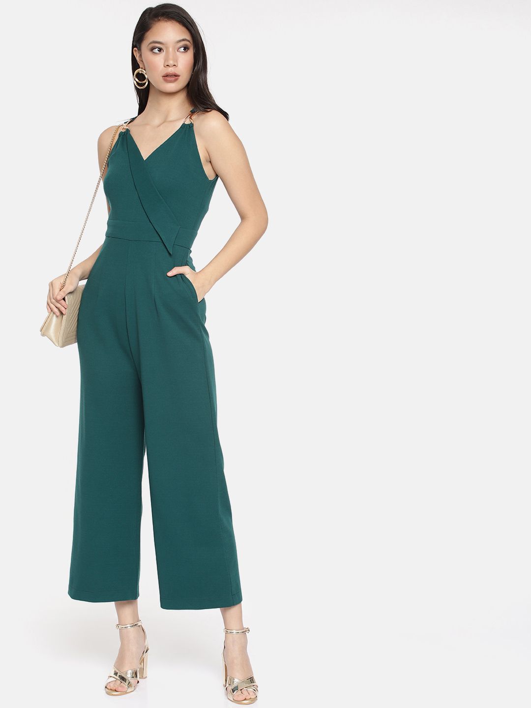 Miss Chase Teal Green Wrap Detail Jumpsuit Price in India