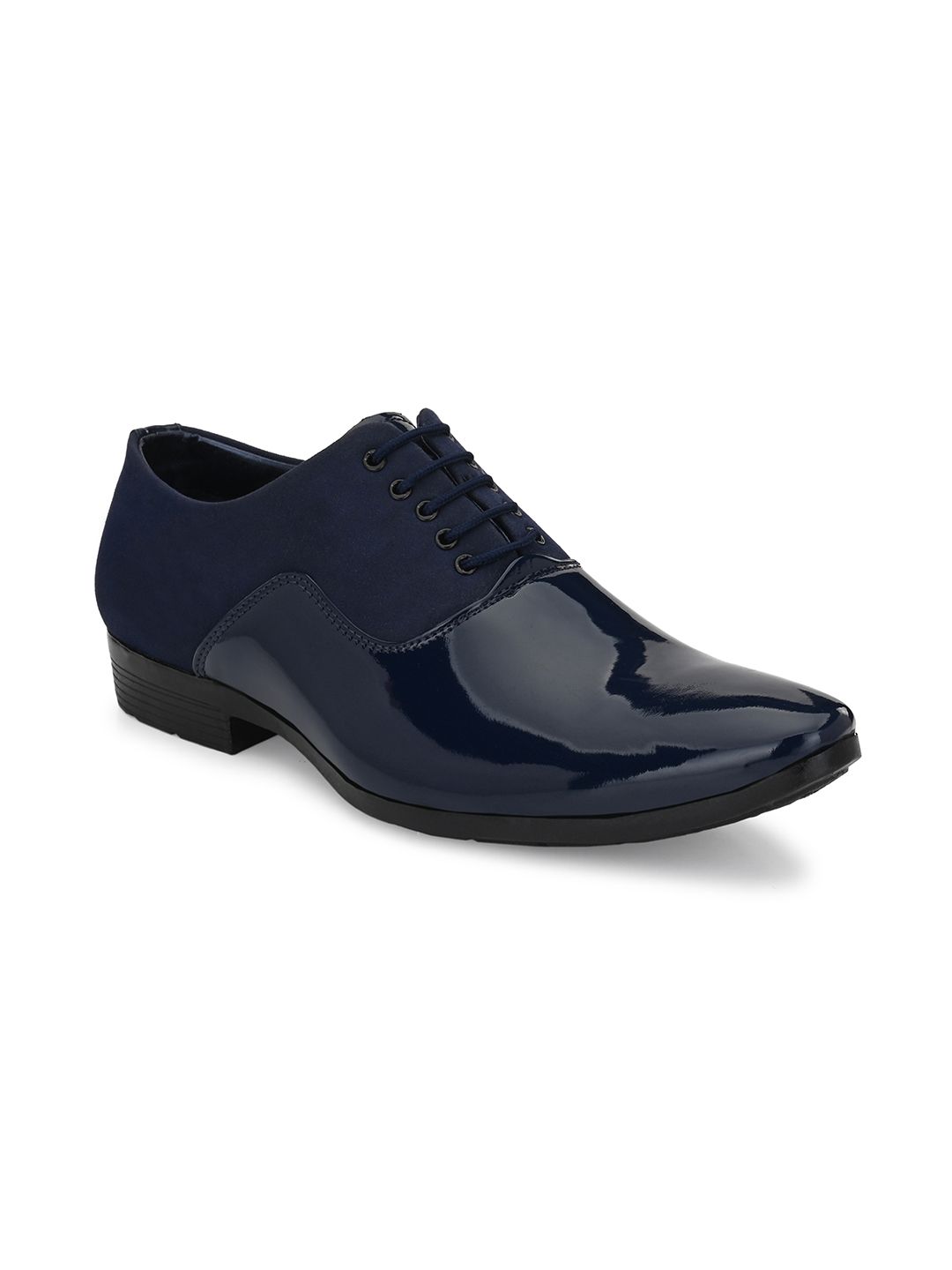 Ferraiolo Men Navy Blue Solid Formal Oxfords