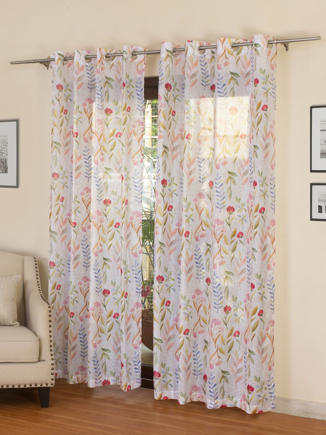ROSARA HOME White & Pink Sheer Long Door Curtain Price in India