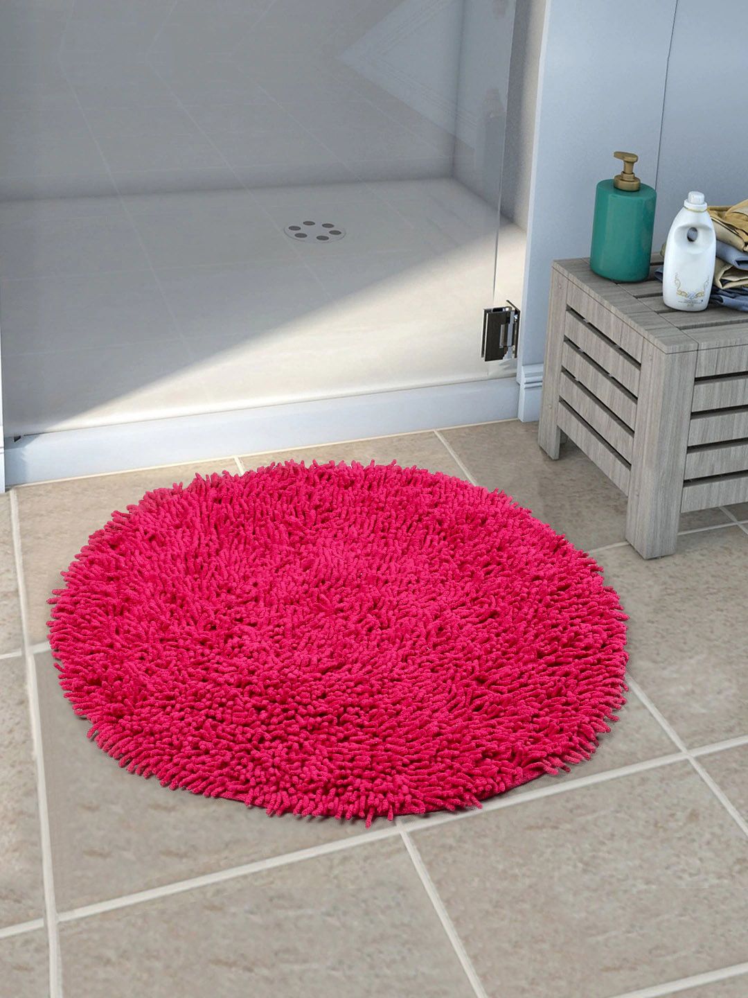 Saral Home Pink Solid Shaggy Mat Price in India
