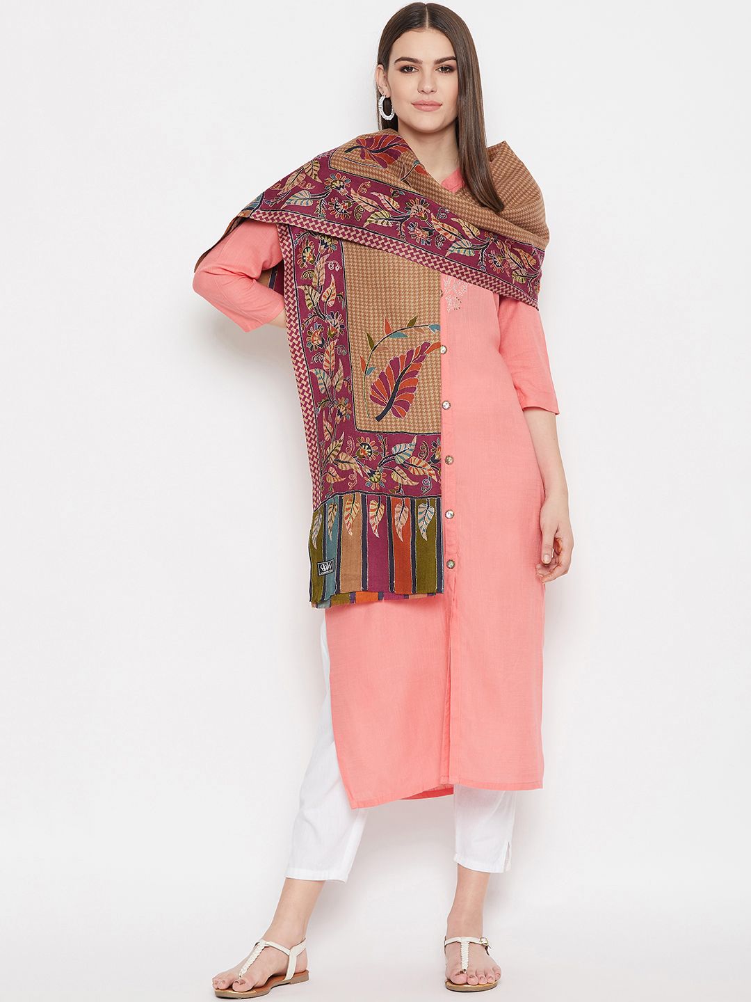 WEAVERS VILLA Women Beige & Purple Woven Design Shawl Price in India