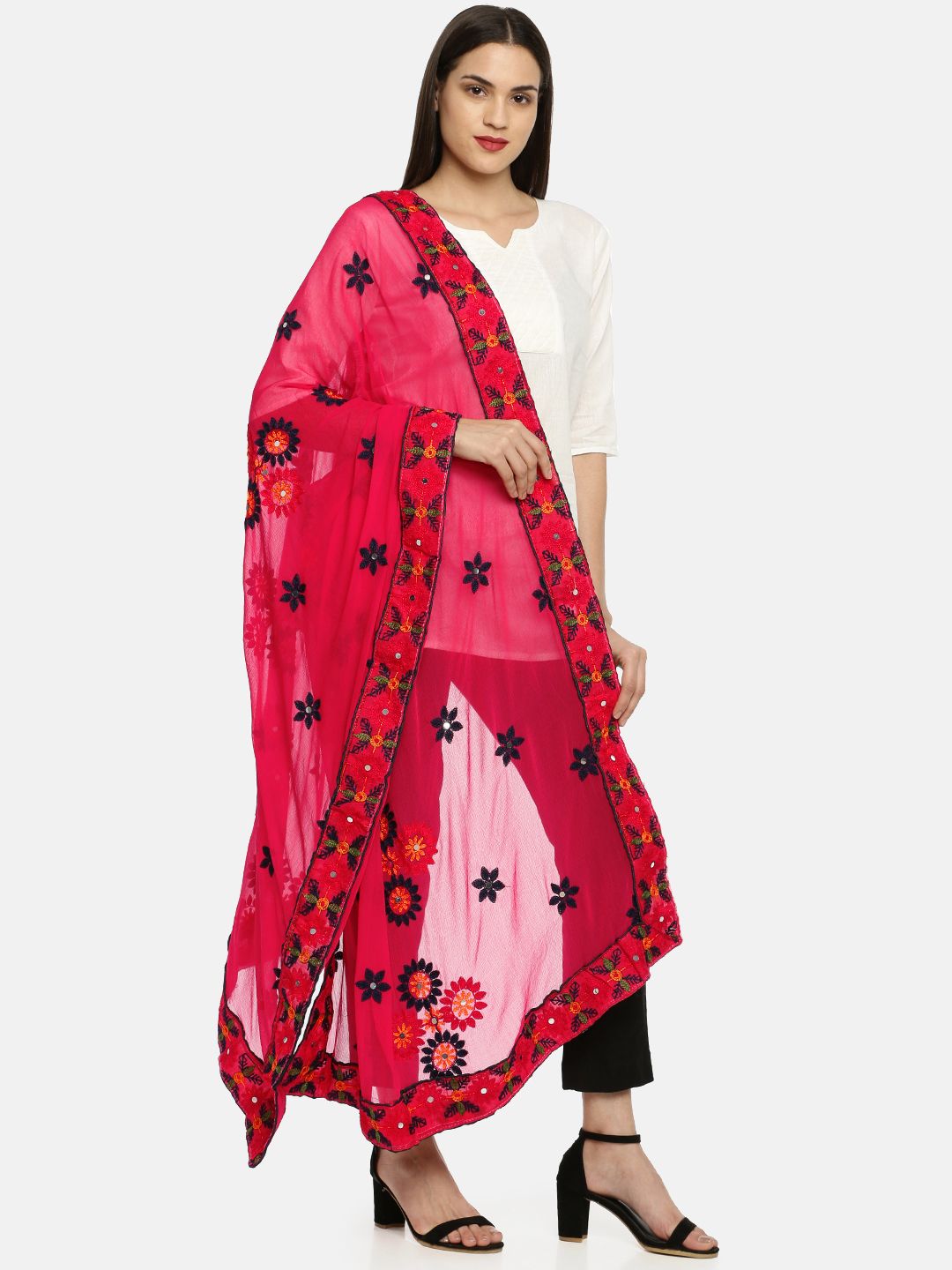 WEAVERS VILLA Pink Embroidered Dupatta Price in India
