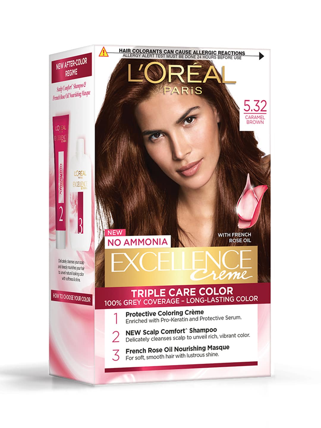 LOreal Paris Excellence Creme Triple Care Hair Color 72 ml+100g - Caramel Brown 5.32 Price in India
