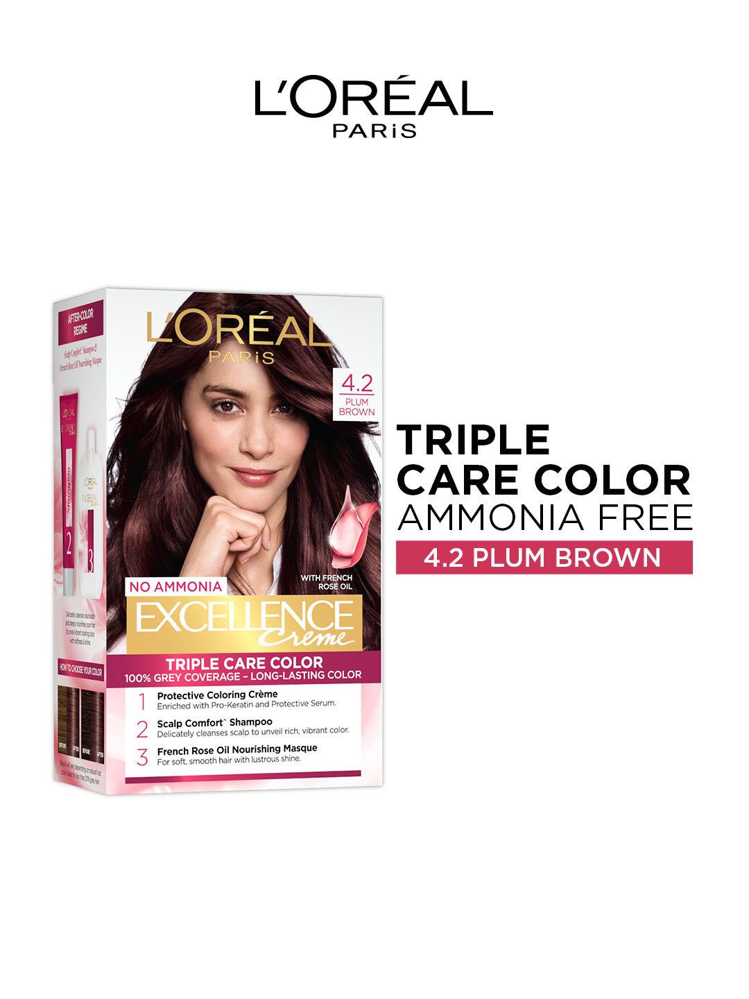 LOreal LOreal Paris New Excellence Creme Hair Color Shade 4.2 Plum Brown - 60g+60ml+12ml+40g