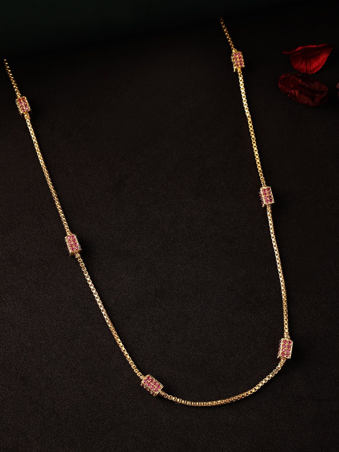 Rubans Faux Ruby Studded Gold Toned Necklace Price in India