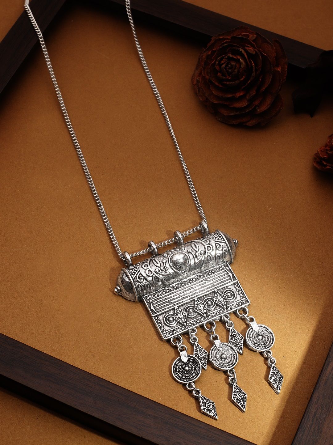 Rubans Oxidized Silver Toned Hand Crafted Necklace Price in India