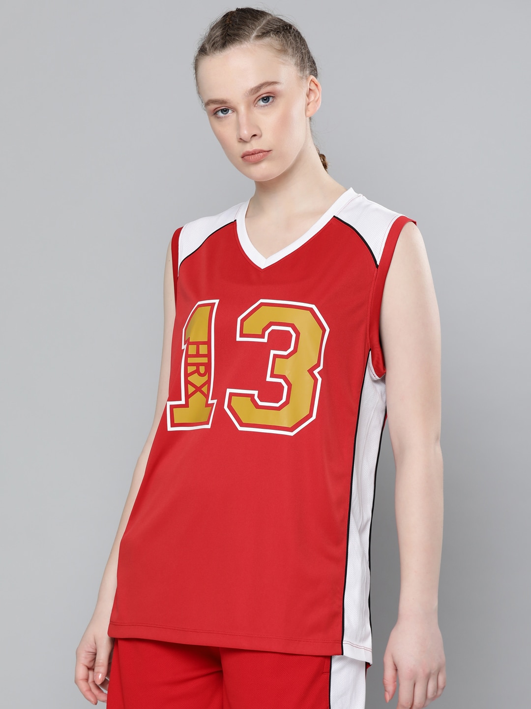 HRX by Hrithik Roshan Women Red Printed Rapid Dry Regular Fit Basketball T-shirt Price in India