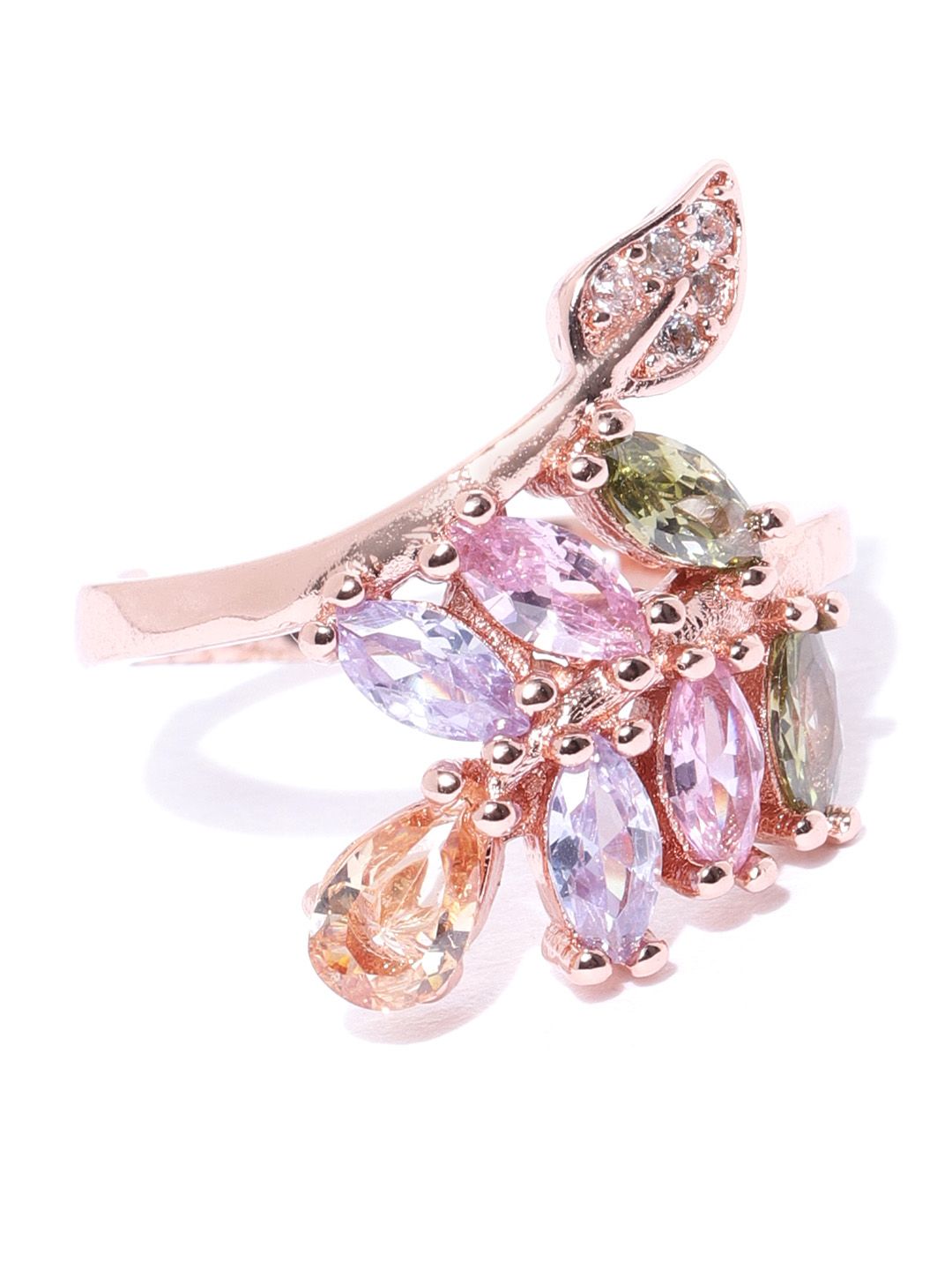 Jewels Galaxy Pink Rose Gold Plated Stone Studded Handcrafted Adjustable Finger Ring Price in India