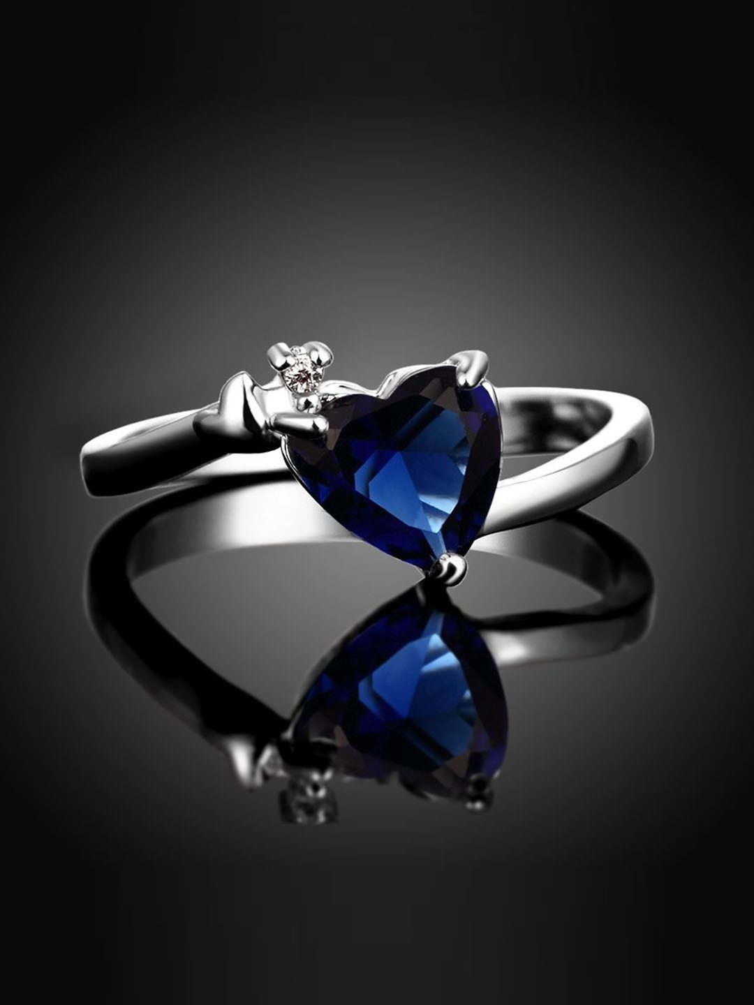 Jewels Galaxy Navy Blue Silver-Plated Stone-Studded Handcrafted Adjustable Finger Ring Price in India