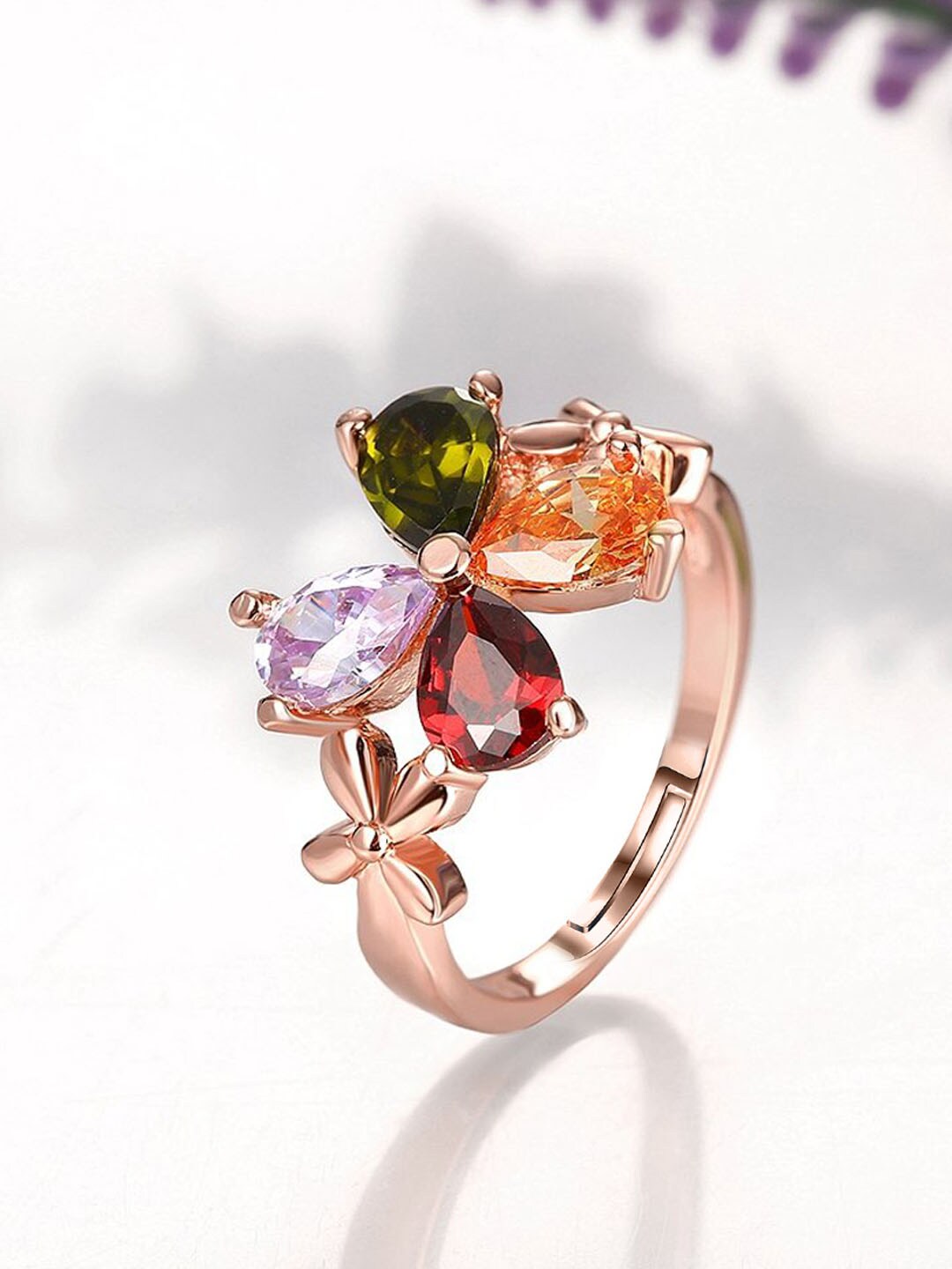 Jewels Galaxy Red Rose Gold-Plated Stone Studded Handcrafted Adjustable Finger Ring Price in India