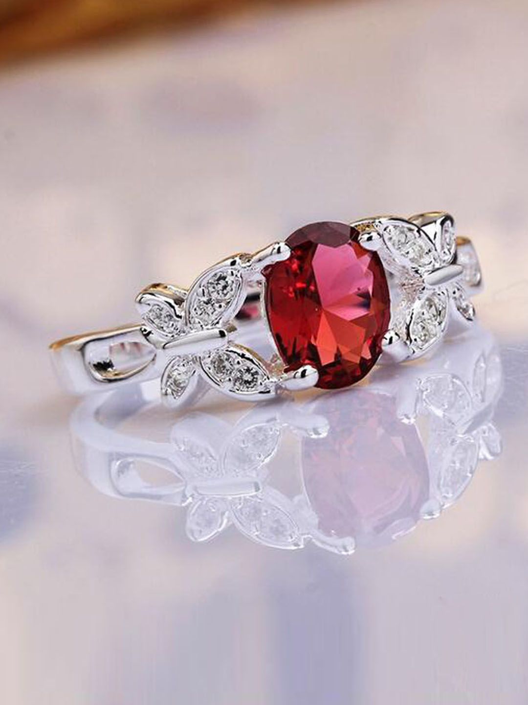 Jewels Galaxy Maroon Silver-Plated Stone Studded Handcrafted Adjustable Finger Ring Price in India