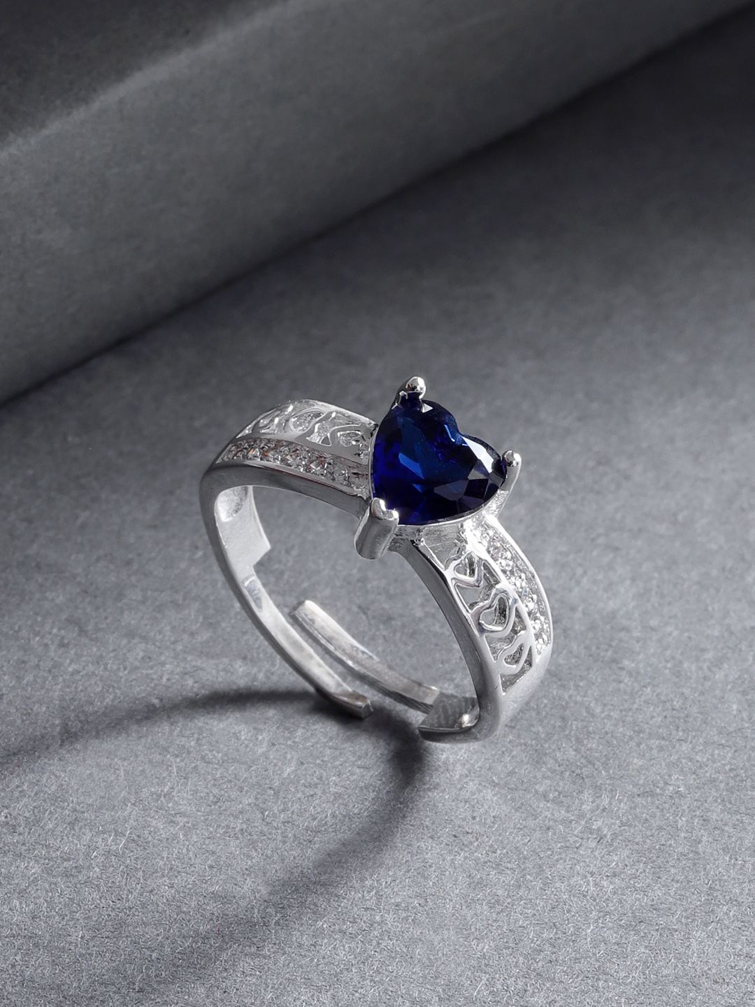 Jewels Galaxy Navy Blue Silver-Plated Stone Studded Handcrafted Adjustable Finger Ring Price in India
