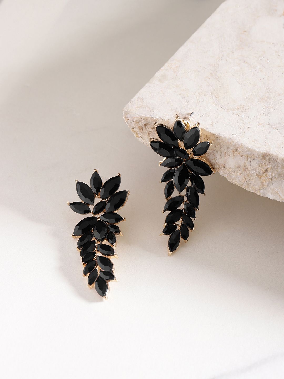 YouBella Black Gold-Plated Stone-Studded Contemporary Drop Earrings Price in India
