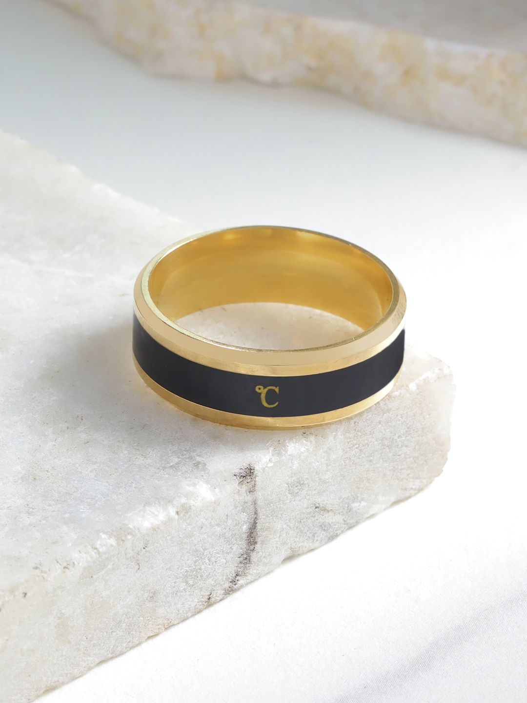 YouBella Unisex Black Gold-Plated Striped Finger Ring Price in India