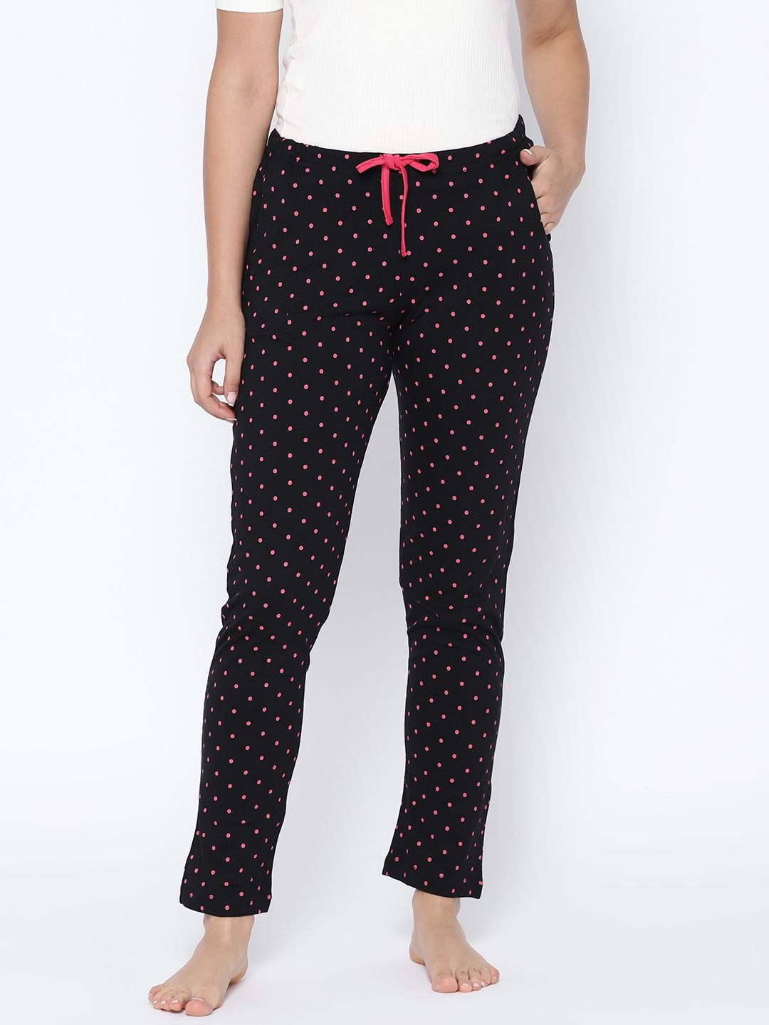 Kanvin Women Black & Pink Printed Lounge Pants Price in India