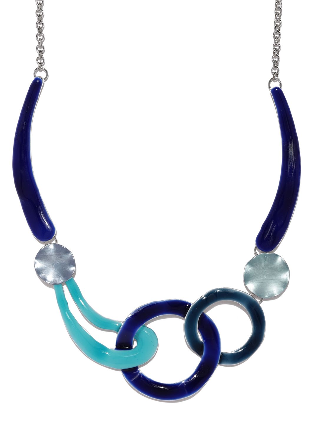 Blisscovered Women Silver-Toned & Blue Enamelled Necklace Price in India