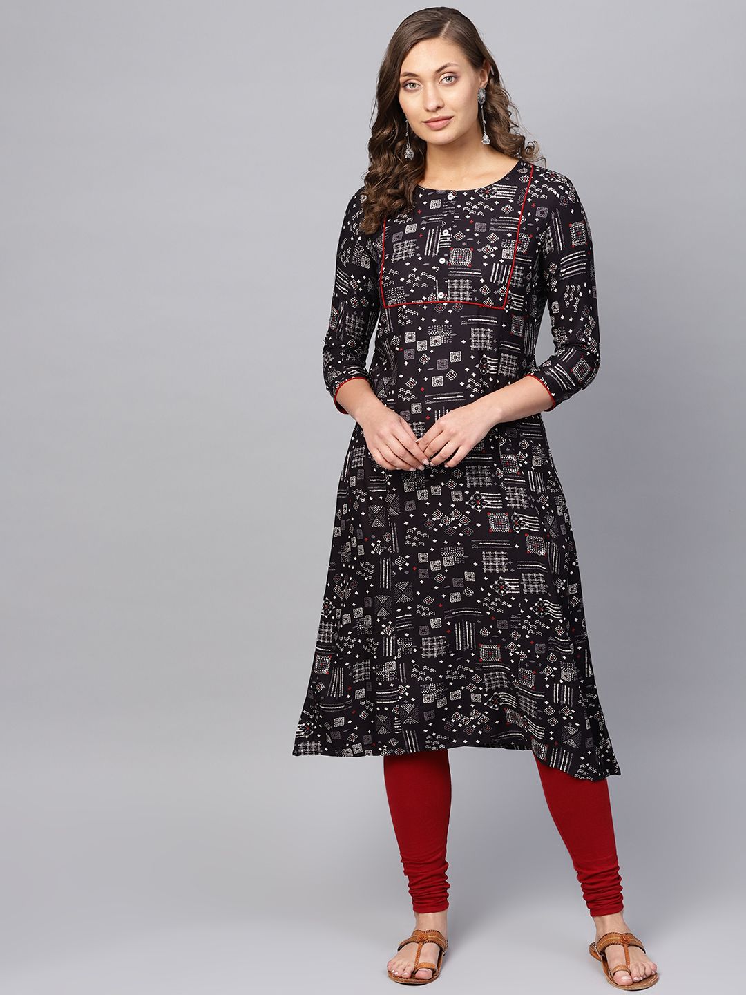 Anubhutee Women Black & Grey Printed A-Line Kurta Price in India