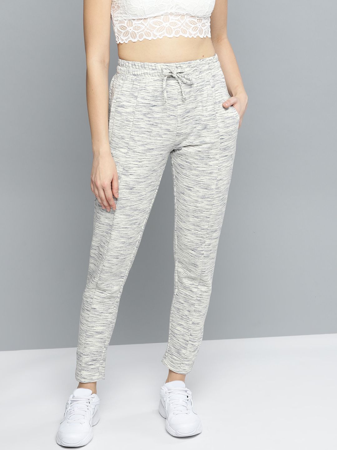 Besiva Women Grey Melange Solid Track Pants Price in India